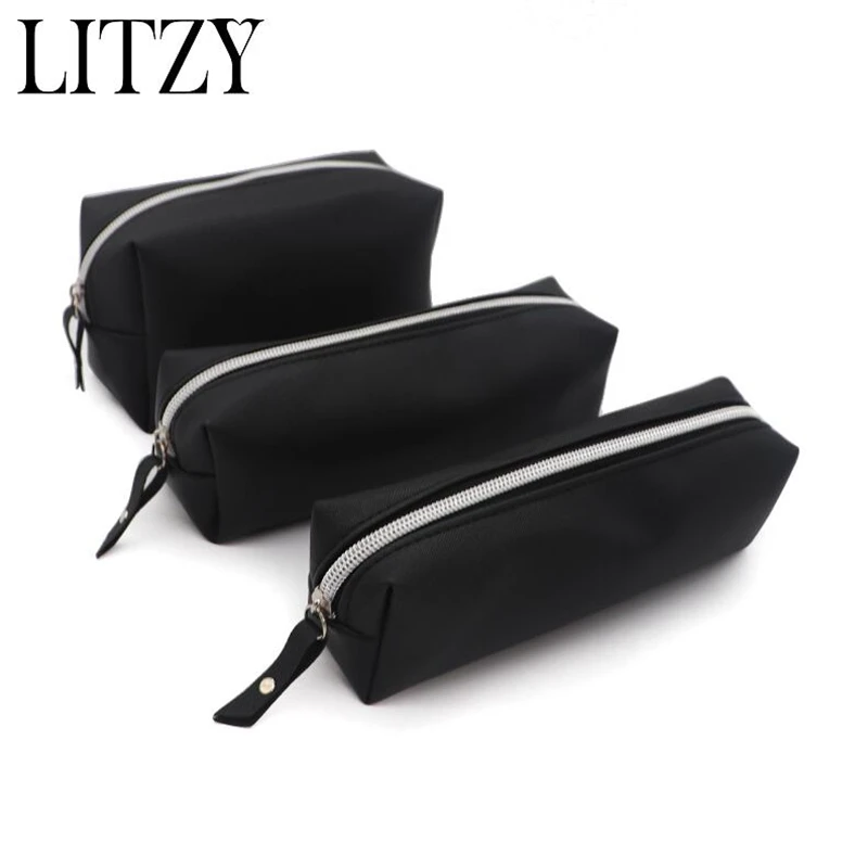 Black Pencil Case PU Leather School Pencil Cases For Girls Big Pencil