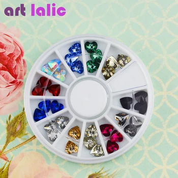 

Artlalic 1 Wheel 12 Colors 3D Heart Shape Crystal Rhinestones Glitter Gem Nail Art Polish Tips Decoration Manicure Jewelry Tool
