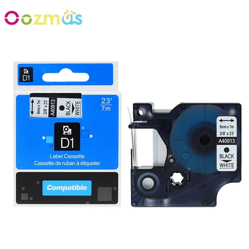 5x Compatible Dymo D1 40913 For Standard Labelling Tape Black on White 9mm x 7m