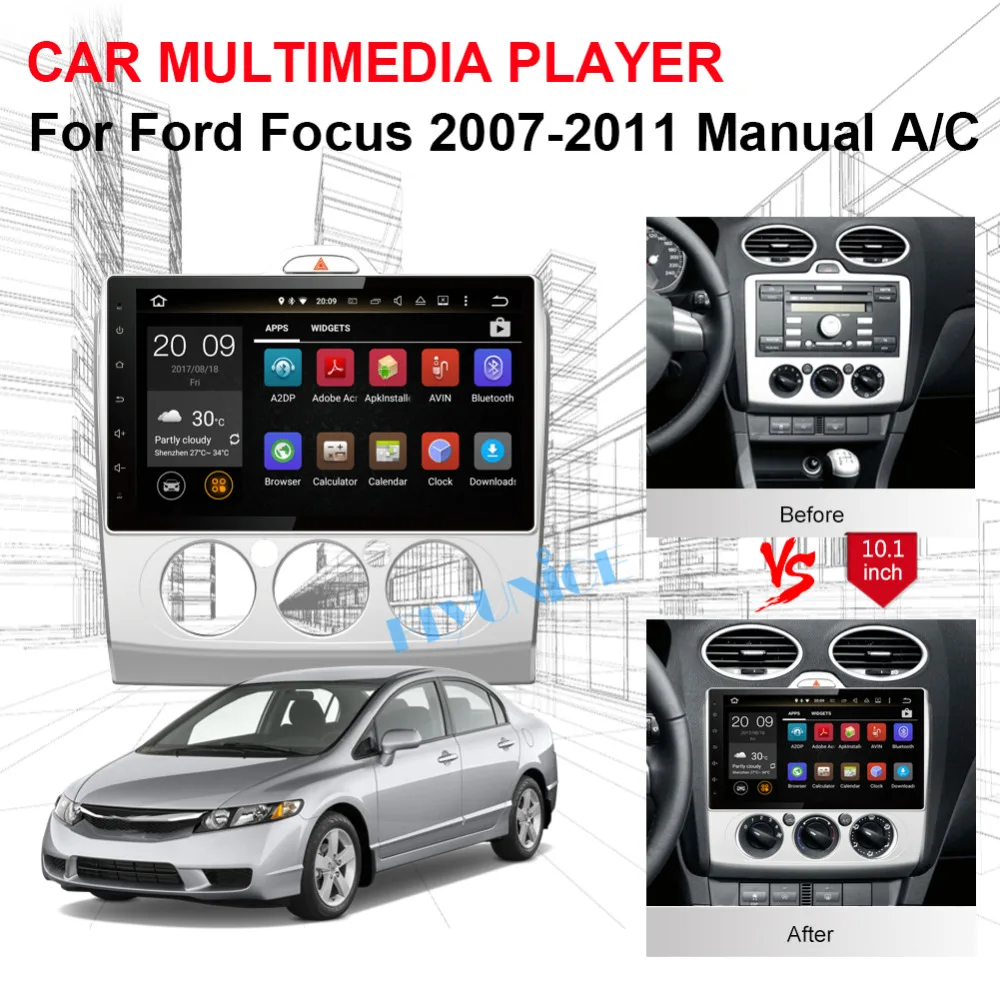 Discount 10.1 Inch 4GB RAM Android 8.0 Octa Core IPS Screen Car Radio Stereo For Ford Focus 2007-2011 Manual A/C Car GPS Navigation Wifi 0 Discount 10.1 Inch 4GB RAM Android 8.0 Octa Core IPS Screen Car Radio Stereo For Ford Focus 2007-2011 Manual A/C Car GPS Navigation Wifi 0