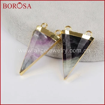 

BOROSA 6pcs Gold Color Triangle Faceted Fluorite Gems Connector Double Bails Drusy Pendant for Necklace Fashion Jewelry WX394