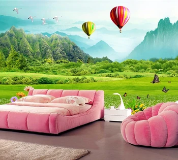 

Papel de parede Fresh meadow mountain hot air balloon 3d wallpaper,living room bedroom sofa TV backdrop wall papers home decor