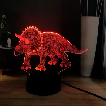 

New Creative Fat Triceratops Dinosaur Jurassic Park Style 3D Novel 7Color Change Atmosphere Table Lamp Holiday Boy New Year Gift