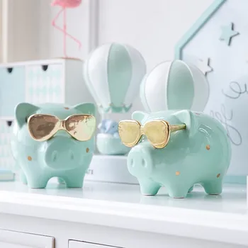 

Cool Pig Money Box Figurine Animal Piggy Bank Statues Ceramic Art&Craft Home Decorations Valentine's Day Gift R383