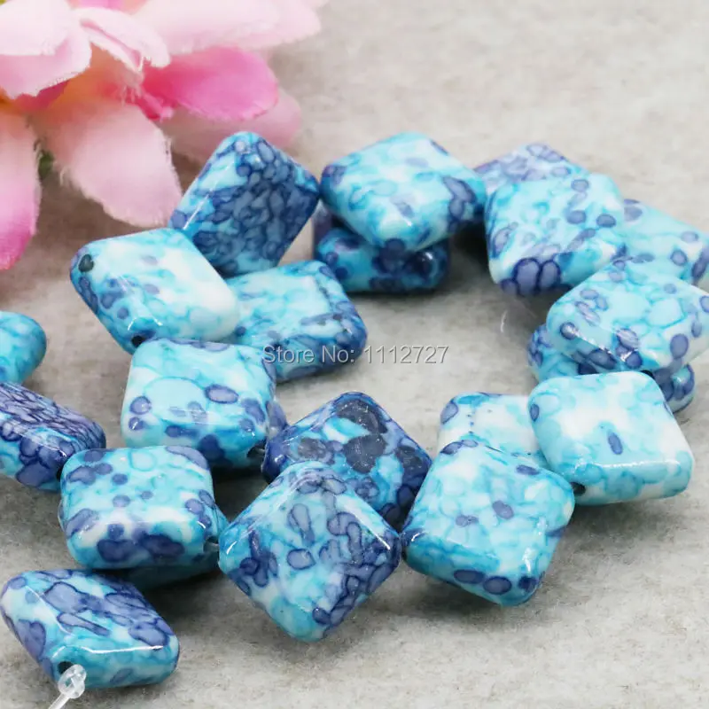 

14mm Hot Sale Riverstones Rain Flower Rainbow Stones Gems Diagonal Square Loose DIY Beads Crafts Girl Jewelry making Accessories