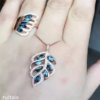 

KJJEAXCMY boutique jewels 925 Sterling silver inlay natural sapphire alloy necklace + pendant + ring female style leaf suit