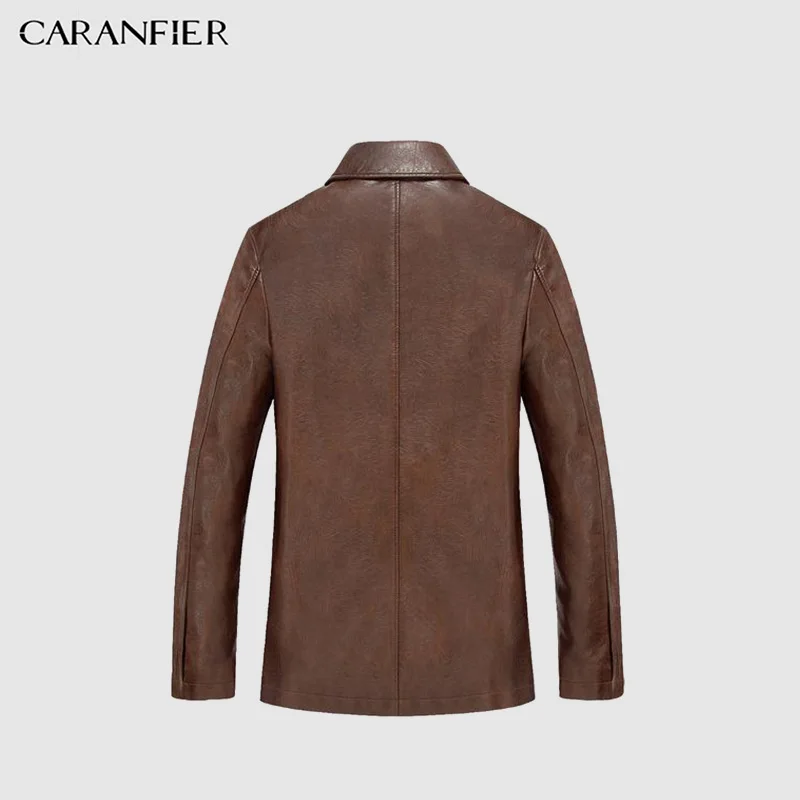 Мужская кожаная куртка CARANFIER зимняя Толстая теплая мотоциклетная из