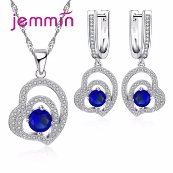 Jemmin Bridal Wedding Jewelry Sets For Women Fine 925 Sterling Silver Full Clear Micro Rhinestone Pendant Necklaces Earring Set