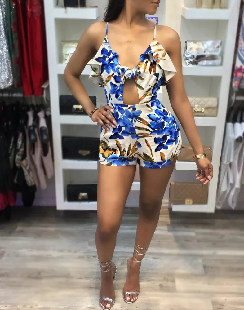 Sexy Club Jumpsuits Lady Bodysuit Women Rompers Bodycon Jumpsuit Floral Printed Cute Playsuit