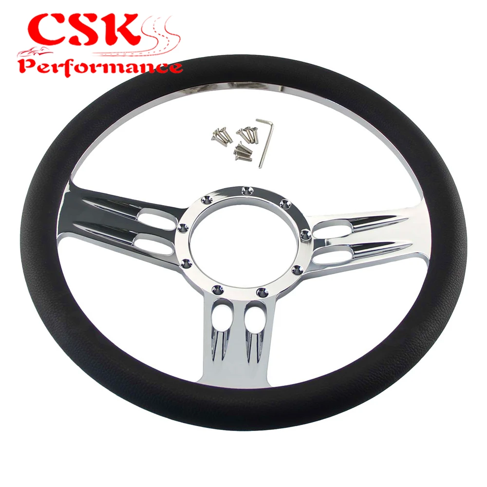 14/" TRINITY STYLE CHROME BILLET ALUMINUM STEERING WHEEL W// HALF WRAP 9 HOLE