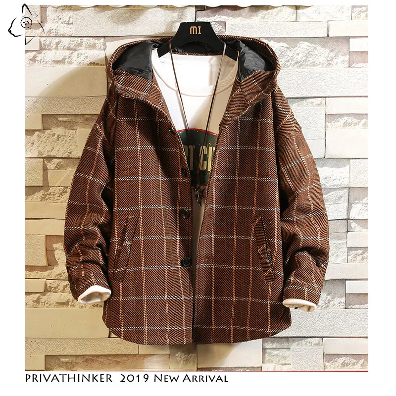 Privathinker Man Streetwear 2019 Woollen Cloth Jackets Mens Thick Windbreaker Jacket Male Autumn Winter Japanese Oversize Jacket