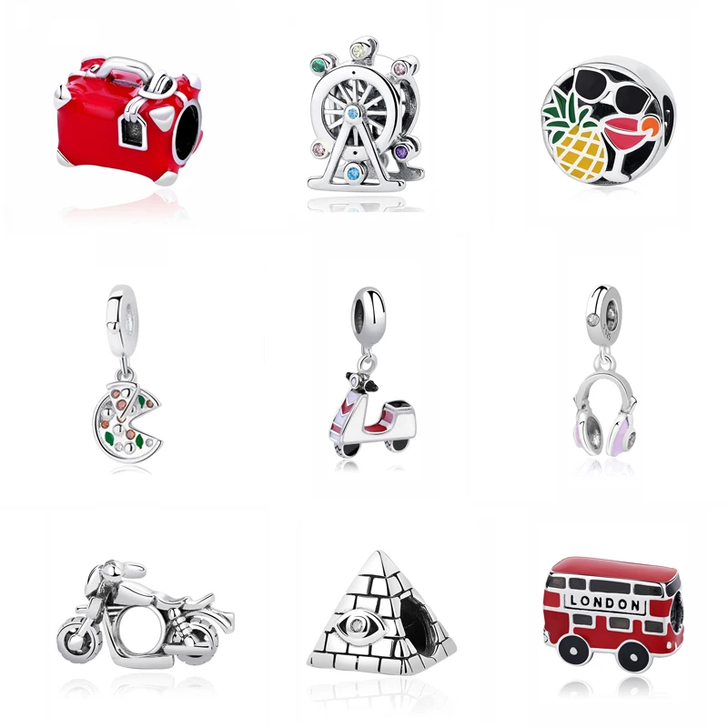 

Original 100% 925 Sterling Silver Charm Bead Travel Bus Motorcycle Ferris Wheel Charms Fit Pandora Bracelets Women Diy Jewelry
