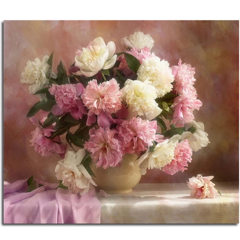 

Full Diamond Embroidery Cross Pink Flowers Diamond mosaic peonies DIY Square Stick Drill Drawing Resin Craft Painting Rhinestone