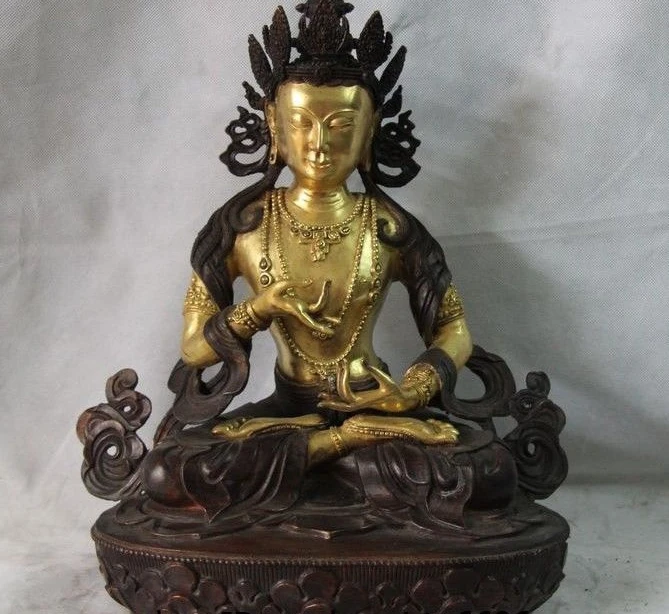 Тибетская медная бронзовая позолоченная статуя Будды 24K Kwan yin Vajrasattva Vajradhara|Статуи