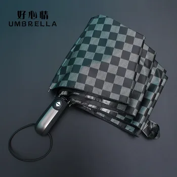 

2019 New fashion Nordic vase bussiness plaid style fully automatic sunny and rainy folding umbrella