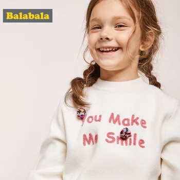 

Balabala Toddler Girl Fleece-Lined Soft Knit Mock-Turtleneck Sweater with Embroidery Kid Sweater with Pompom Ribbed Cuff and Hem