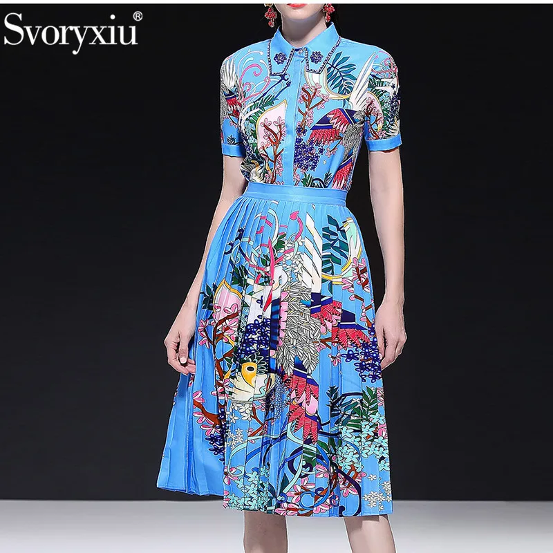 

Svoryxiu 2019 New Women's Summer Elegant Runway Skirt Suit luxury Diamond Flower Print Vintage Party Female Two Piece Set
