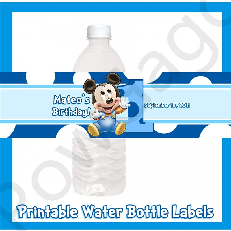 

Customized Personalized Mickey Bottle Label Birthday Party Decorations Kids Water Bottle Wraps Baby Shower