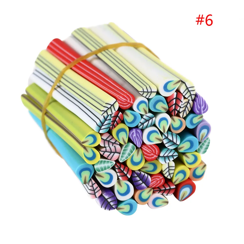 50 Pcs/Set Mixed 3D Nail Art Stickers Fimo Canes Stick Rods Polymer Clay Stickers Nail Decoration Beauty DIY Decals - Цвет: Feather