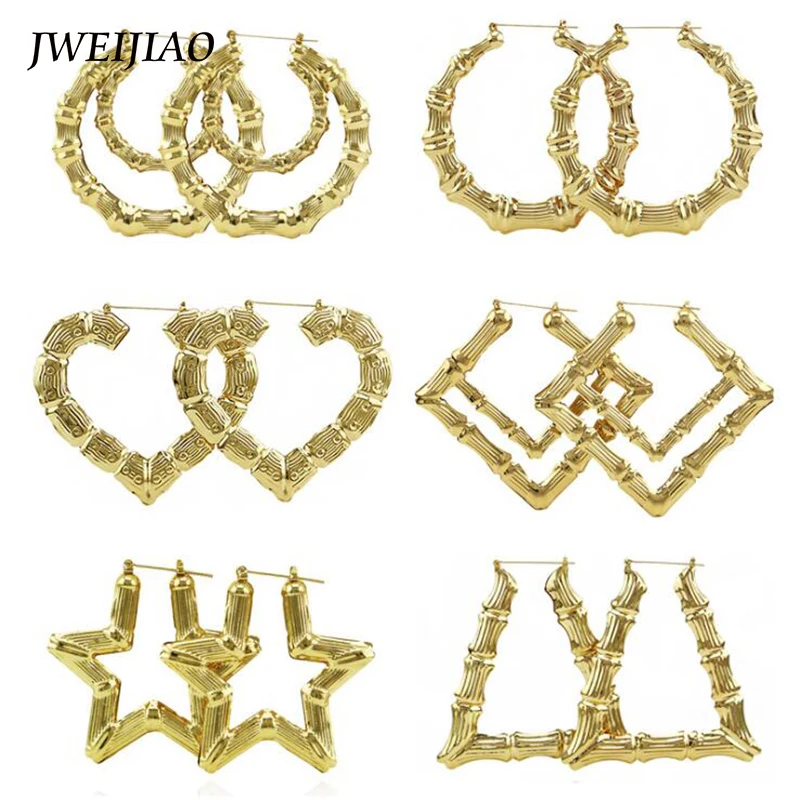 

JWEIJIAO Super Big Circle Creole Hoop Earrings Gold/Rose Gold Color Ethnic Large Bamboo Joint Earrings For Famale Jewelry E0019