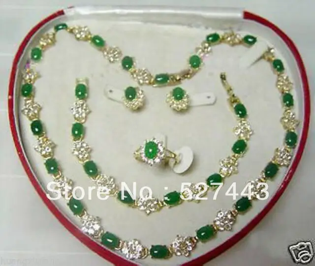 

FREE SHIPPING>>@> Wholesale Popular jewelry Green Jade Necklace Bracelet Ring Earring Natural jewelry