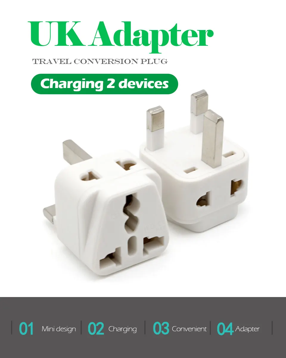 1PC Universal EU US AU to UK 3 Pin AC Power Socket Plug Travel Wall Charger Outlet Adapter Converter Connector UK plug White (1)