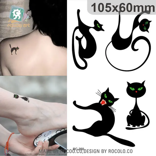 Halloween Waterproof Temporary Tattoos For Lady Women Cute 3d Black Cat Design Flash Tattoo Sticker RC2250 Halloween Waterproof Temporary Tattoos For Lady Women Cute 3d Black Cat Design Flash Tattoo Sticker RC2250