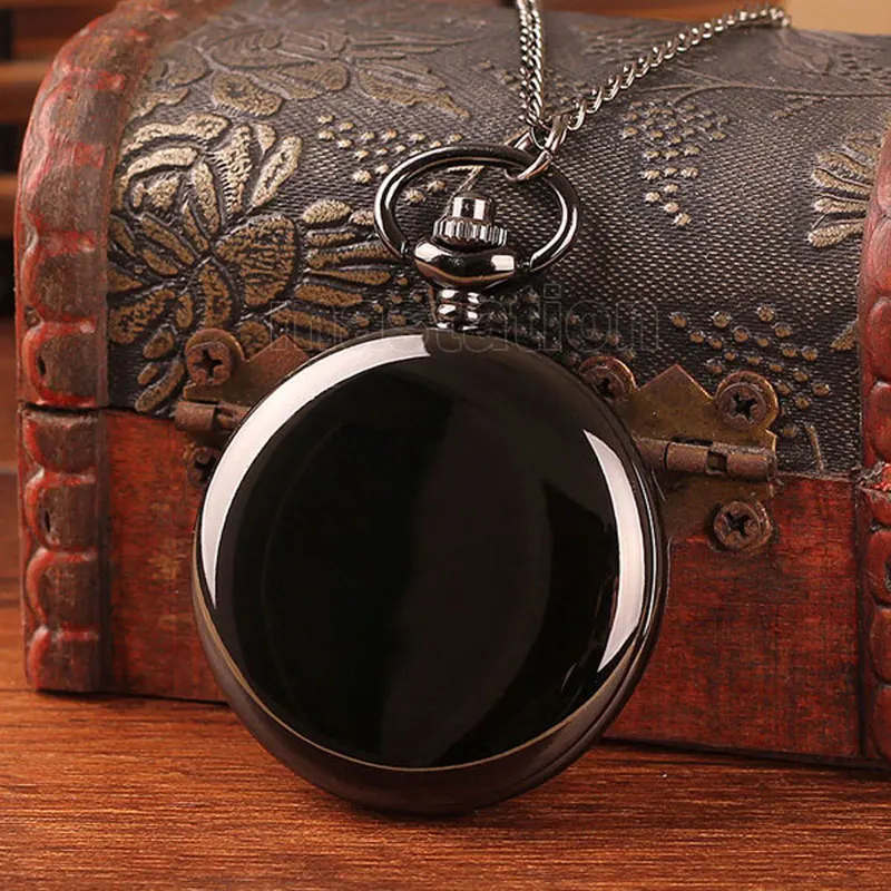 

Black Smooth Face Quartz Pocket Watch Necklace Pendant Men Women Unisex Fob Watches Fashion Simple Clock Best Gift
