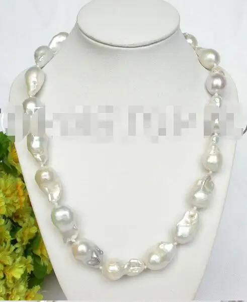

Free Shipping >>natural 18" 26mm white Reborn keshi pearls necklace dragon clasp E185