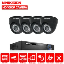 NINIVISION 4CH NVR KIT 1080 P CCTV Системы запись 2MP PoE IP Камера P2P 1920*1080 P купольная ИК Ночное видение комплект видеонаблюдения