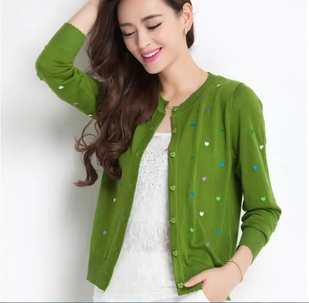 

High Quality Fancy Design Embroidery Heart Lady's Long Sleeve Buttons Knit Cardigan