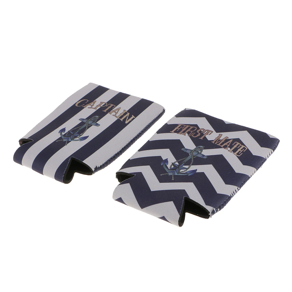 Set of 2pcs First Mate Captain Anchor Pattern Stubby Beer Bottle Tin Cooler Wrap