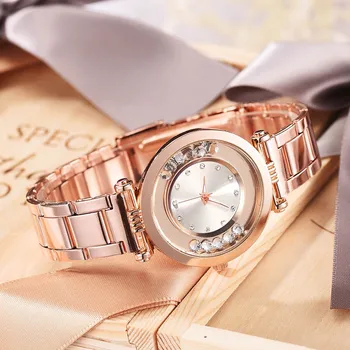 

Women Quartz Watch Rolling Beads Decor Dial Rose Gold with Alloy Band LL@17