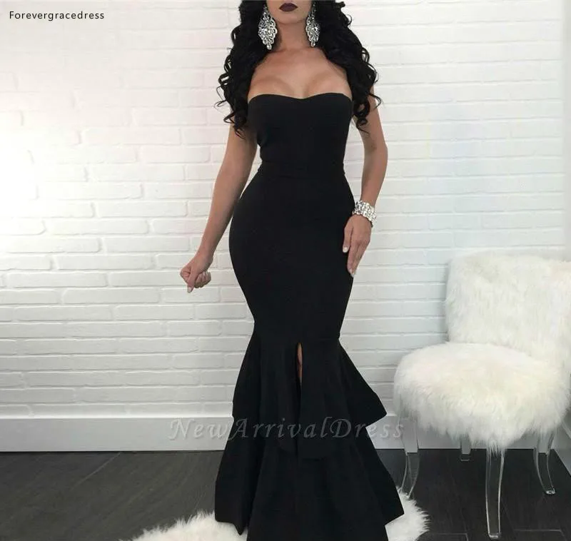 Dark Green Mermaid Evening Dresses Cheap 2019 Tier Ruffle Skirt Sweetheart Front Slit Evening Gowns Prom Wear Plus Size BC1631  116 (3)