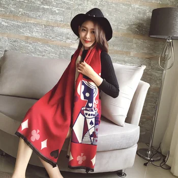 

Winter Scarf Women Double-sided Thick Poker Print Cashmere Scarf Ladies Warm Pashmina Female Air Conditioning Shawl Blanket