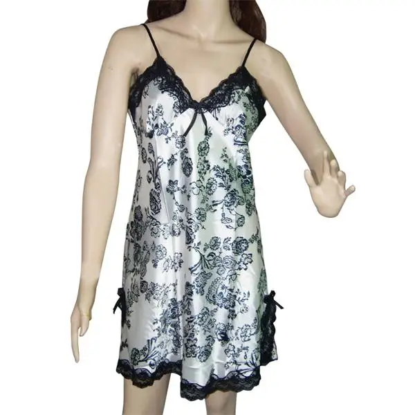 Женское сексуальное шелковое атласное Ночное платье без рукавов, ночная рубашка с v-образным вырезом, пижама, ночная рубашка, кружевное ночное белье, ночная рубашка для женщин - Цвет: BKWH