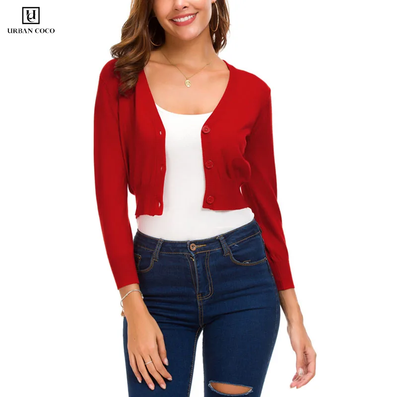 Urban Coco Women's Cropped Cardigan 3/4 