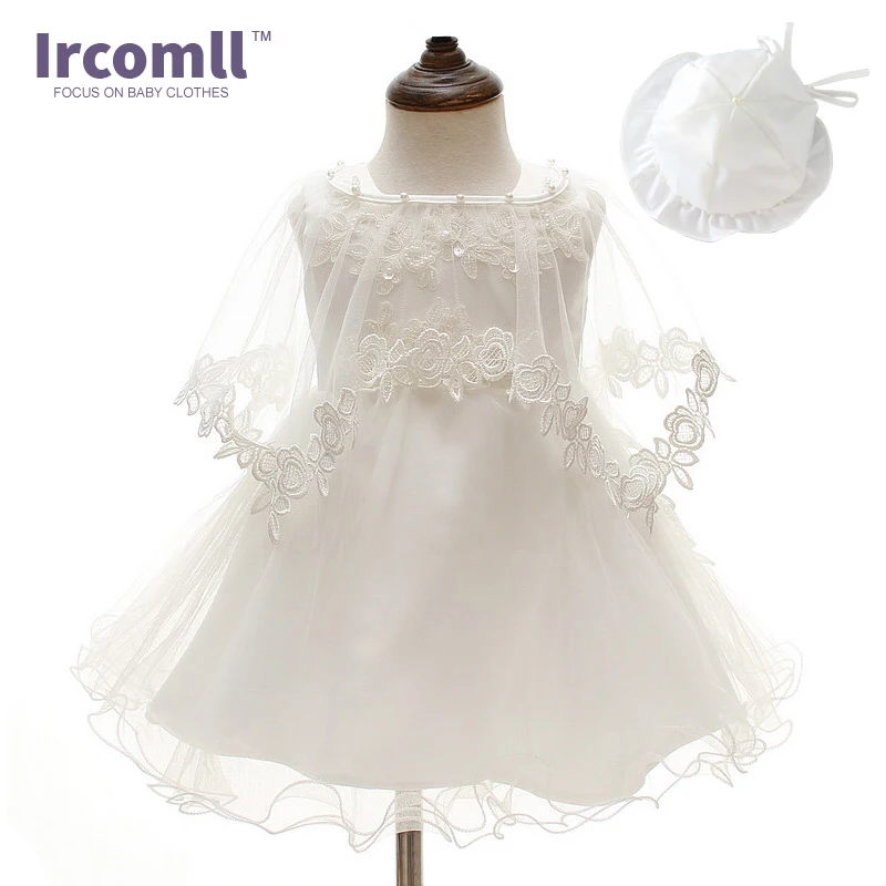 

2017 Summer 3PCS Newborn Baby Christening Gown Dress Girls White Princess Lace Chiffon Dresses for Newborn Baptism