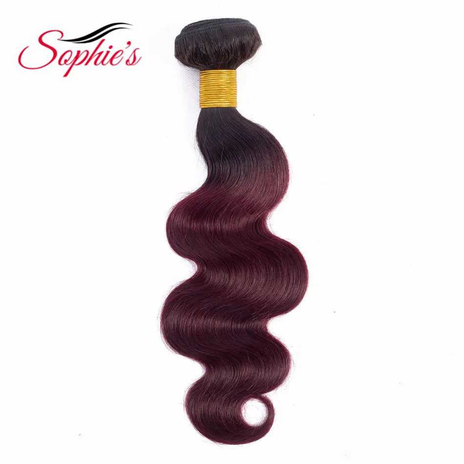 Sophie's Pre-colored Ombre T1B/99J Color Human Hair 1 Bundles Brazilian Non-Remy Body Wave Hair Sew In Hair Extensions Sophie's Pre-colored Ombre T1B/99J Color Human Hair 1 Bundles Brazilian Non-Remy Body Wave Hair Sew In Hair Extensions