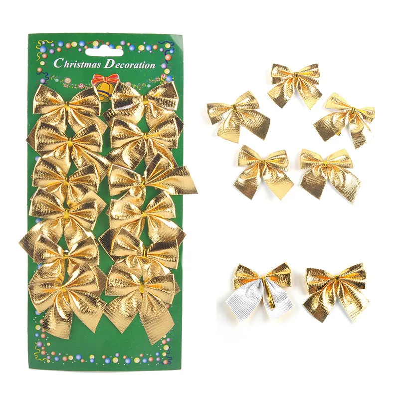 12 шт./компл. Рождественская елка украшение бант висячие украшения красное золото