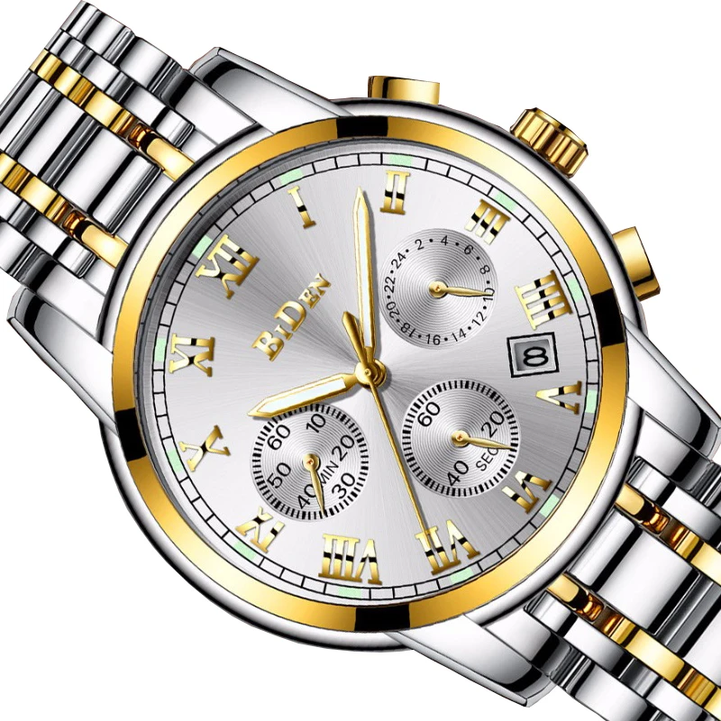 

Men Watch Waterproof Mens Watches Top Brand Luxury BIDEN Steel Watch Chronograph Male Clock Saat relojes hombre