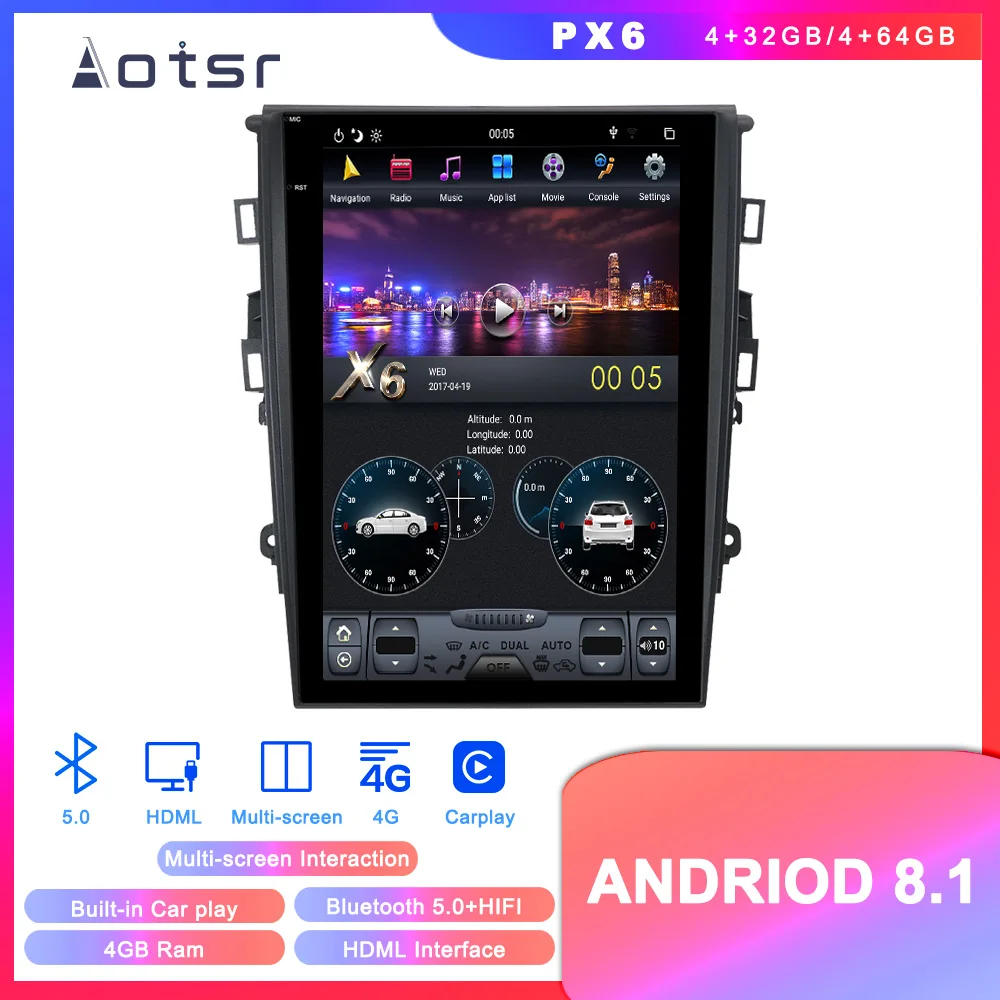 

Android 8.1 4GRAM Tesla style DVD multimedia player GPS navigation for Ford Mondeo Fusion MK5 2013+ Auto stereo player Head unit
