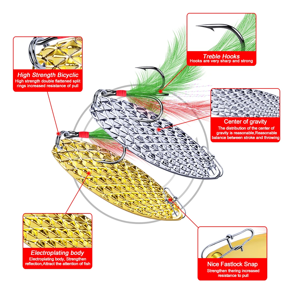 20 шт. ложка приманка 28г-20г-15г-10г-5г металлическая рыболовная приманка серебро/золото ложка бас приманки рыболовный крючок с пером снасти