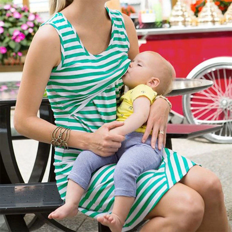

Women Summer Sleeveless Dress 2017 New Hot Striped Dresses Breastfeeding And Nursing Women Dresses Women's Tops Vestidos S-XL