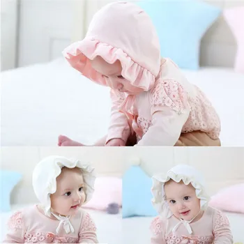 

PUDCOCO Adorable Newborn Infant Christening Bonnet Beach Bucket Hat Baby Girls Summer Solid Sun Cap 3-12M