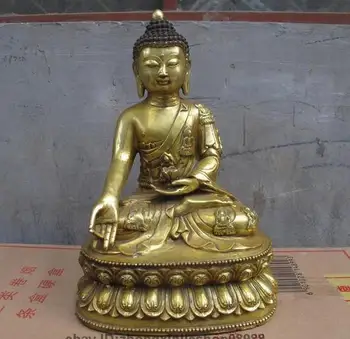 

13"Tibet Buddhism Temple Bronze Gild Sakyamuni Rulai Tathagata Buddha Statue