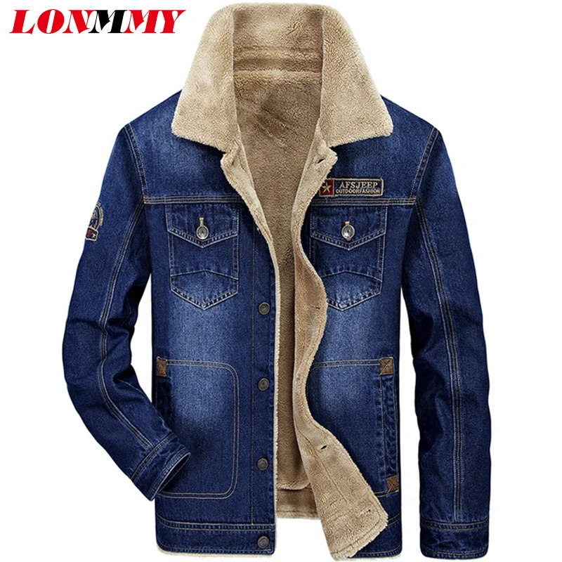 LONMMY M 4XL Jeans jacket men Plush liner velvet