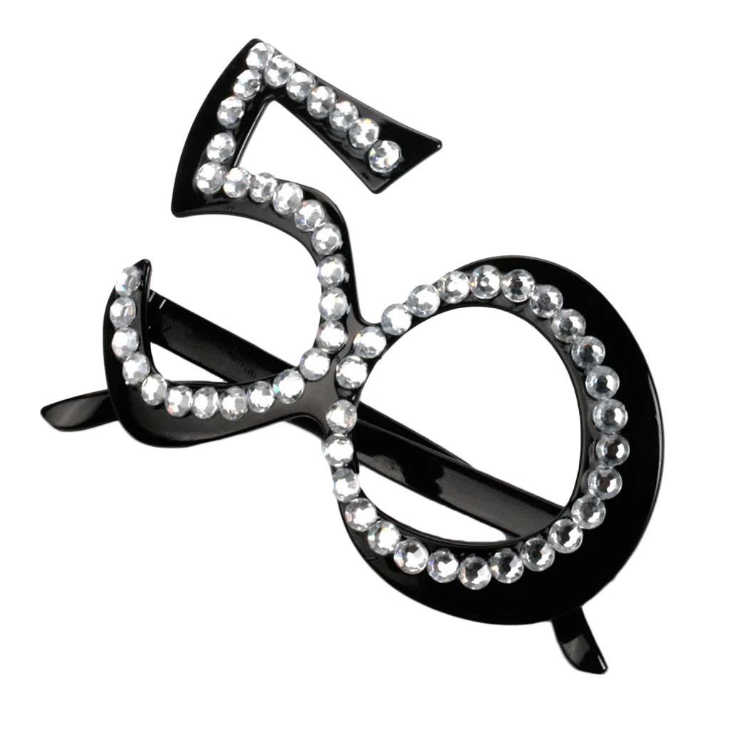 2 Pieces Retro Crystal Black Birthday Glasses Anniversary Wedding Party 50th Accessories Photo Props
