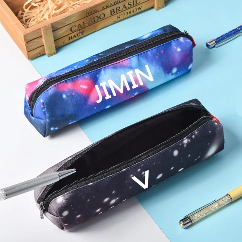 

Kpop BTS Bangtan Boys Pencil Case PU Member Name Pencil Bag Colorful Starry Sky Stationery Pencilcase Cute Box School Supplies