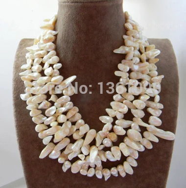 

000334 4Strands White Wing Baroque Freshwater Pearl Necklace AAA